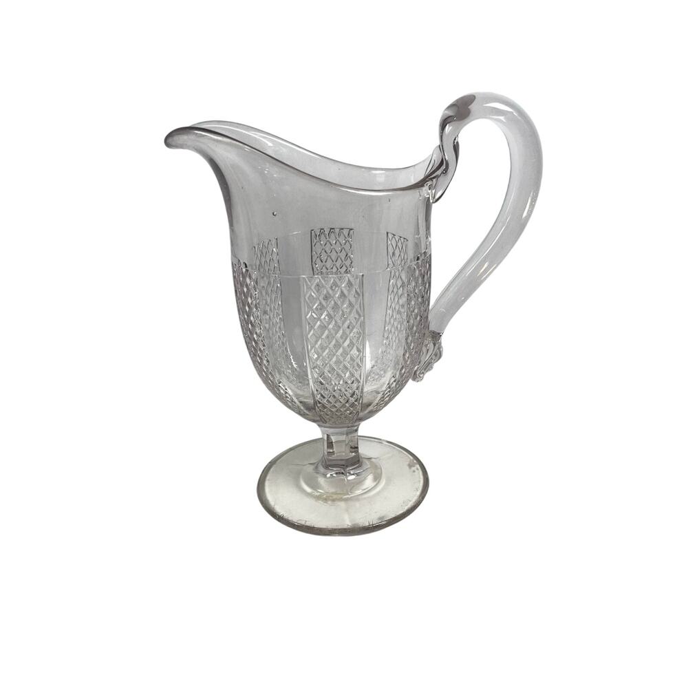 Vtg Early American Pattern Glass Creamer Pitcher Optic Diamond Band Pattern